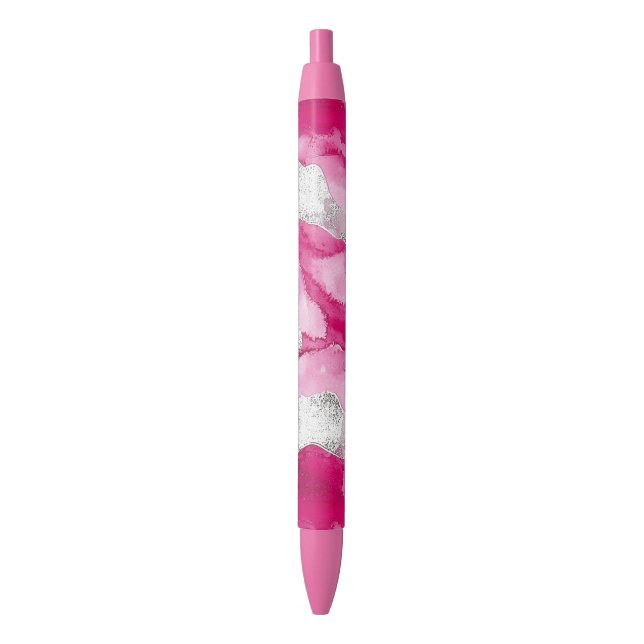 Pink Silver Glam Abstract  Black Ink Pen (Front Vertical)