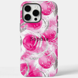 Pink Silver Glam Abstract Circles  iPhone 16 Pro Max Case