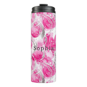Pink Silver Glam Abstract Circles  Thermal Tumbler