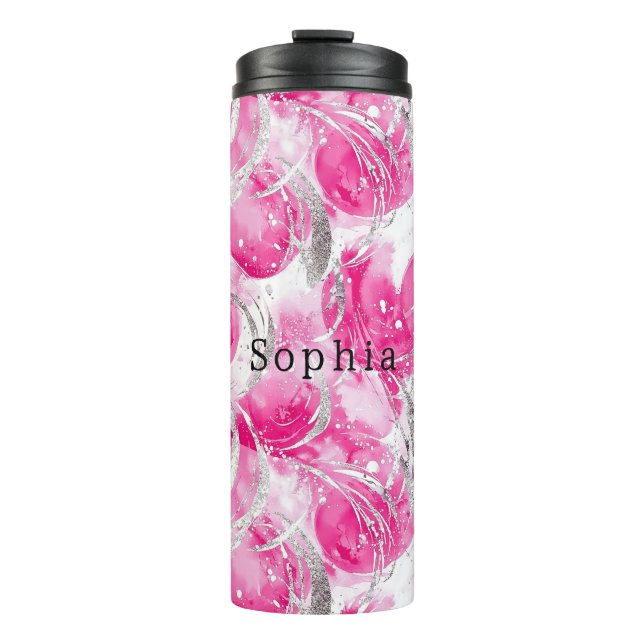 Pink Silver Glam Abstract Circles  Thermal Tumbler (Front)