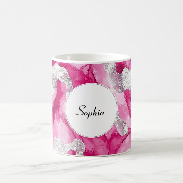 Pink Silver Glam Abstract   Coffee Mug (Center)