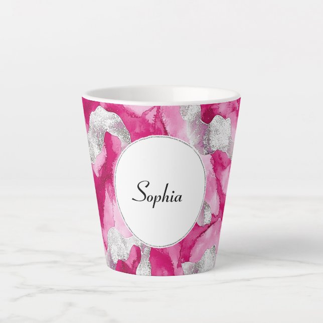 Pink Silver Glam Abstract   Latte Mug (Front)
