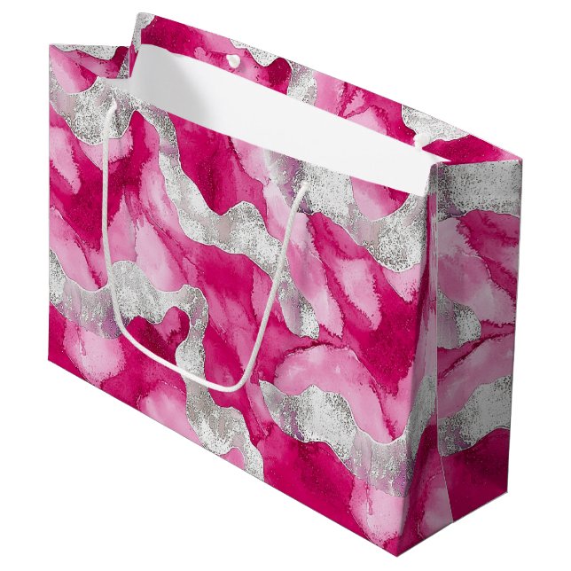 Pink Silver Glam Birthday Large Gift Bag (Front Angled)