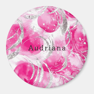 Pink Silver Glam Circles birthday Magnet