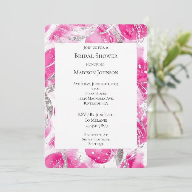Pink Silver Glam Circles Bridal Shower Invitation (Standing Front)