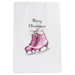Pink Silver Glam Ice Skates Christmas  Medium Gift Bag