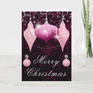 Pink & Silver Glitter Baubles Christmas Holiday Card