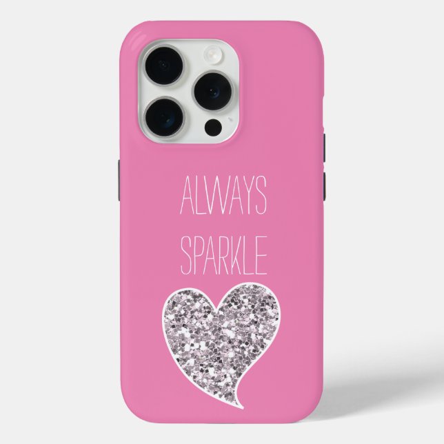 Pink Silver Glitter Heart Case-Mate iPhone Case (Back)