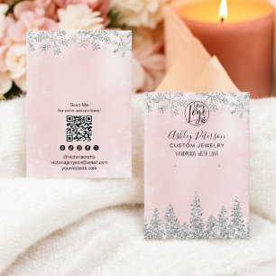 Pink silver glitter logo jewellery earring display business card