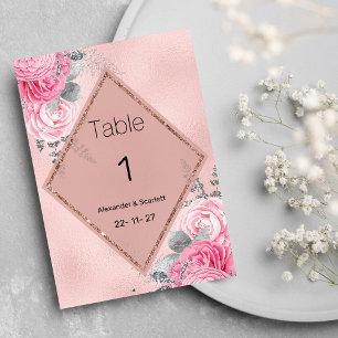 Pink silver glitter peony floral Table Numbers