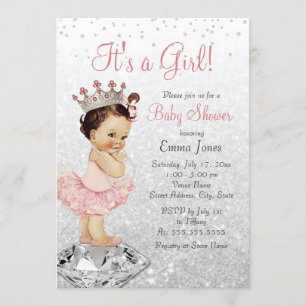 Pink Silver Glitter Princess Baby Shower Invitation