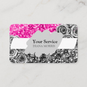 Pink Silver Glitter Roses Business Card