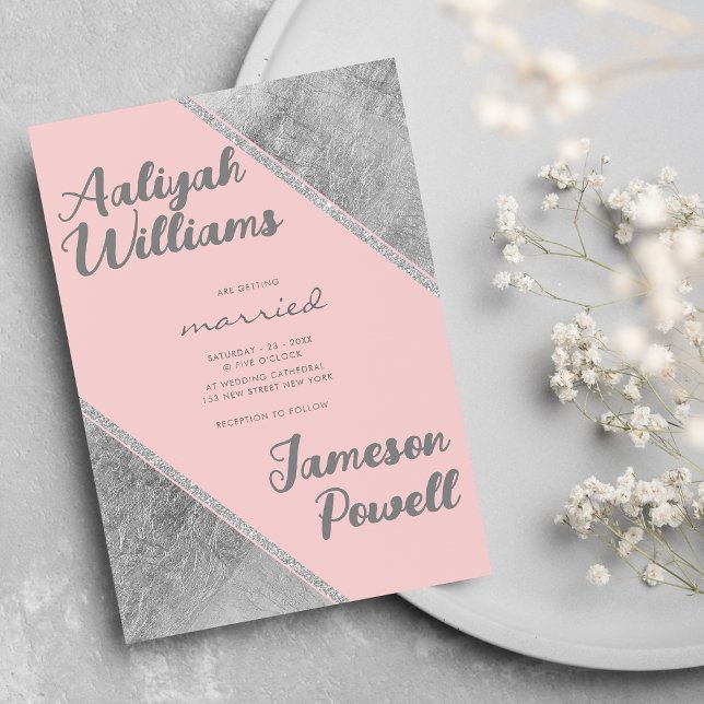 Pink silver glitter script calligraphy wedding invitation (Pink silver glitter script calligraphy wedding )