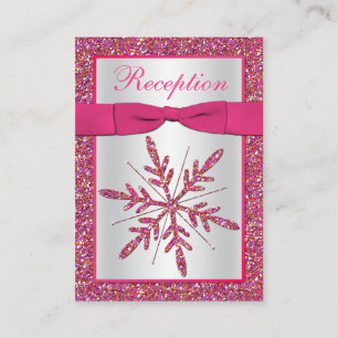 Pink, Silver Glitter Snowflake Enclosure Card