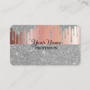 Pink Silver Glitter Sparkling Drips Business Card