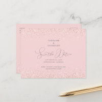 Pink  & Silver Glitter Wedding Save the Date Glam 