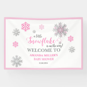 Pink Silver Glittery Snowflake Winter Baby Shower Banner