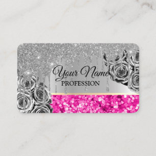 Pink Silver Gold Glitter Sparkling Drips Business Card