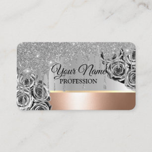 Pink Silver Gold Glitter Sparkling Drips Business Card