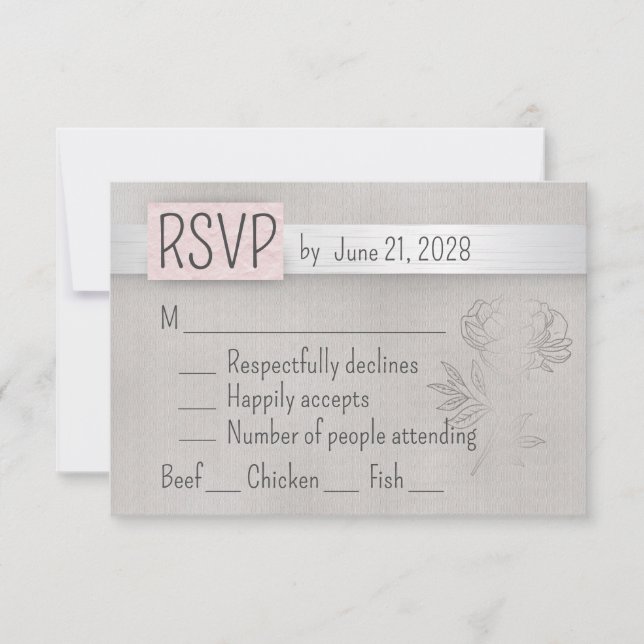 Pink, Silver & Grey Wedding RSVP Card (Front)