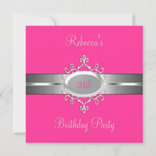 Pink Silver Jewel 21st Elegant Birthday Party Invitation