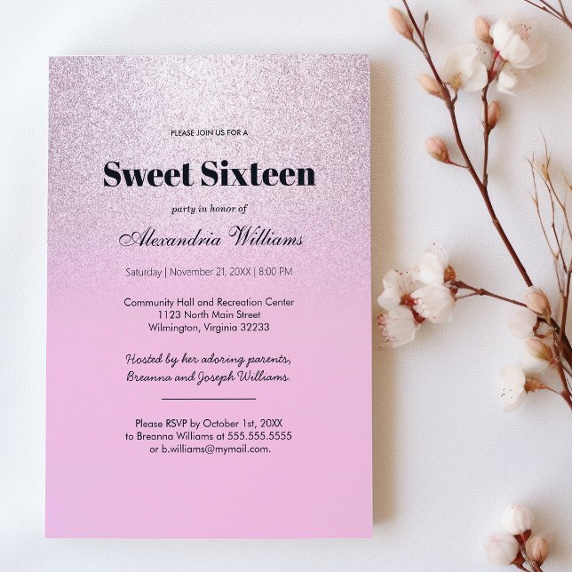 Pink silver lavender gradient glitter Sweet 16 Invitation (Pink silver lavender gradient glitter Sweet 16 )