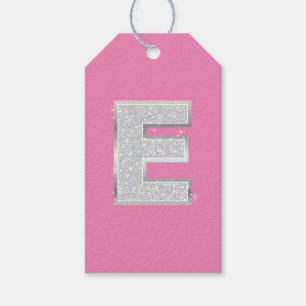 Pink Silver Letter E Gift Tags