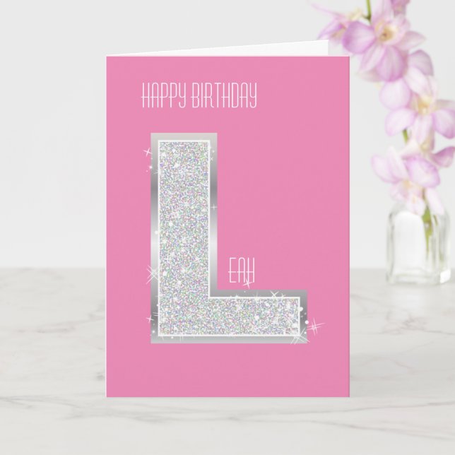 Pink Silver Letter L Card (Orchid)