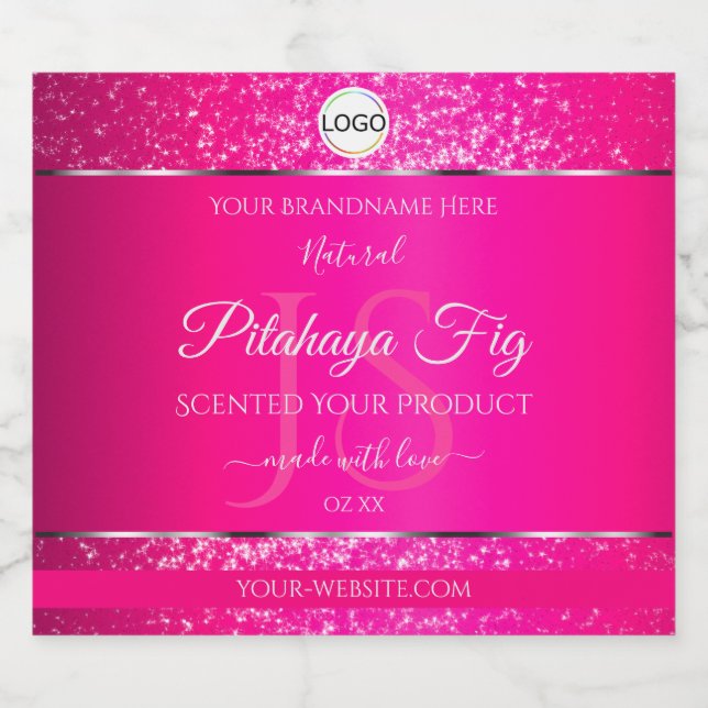 Pink Silver Logo Initials Glitter Product Labels (Single Label)