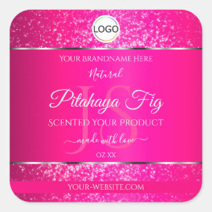 Pink Silver Logo Initials Glitter Product Labels
