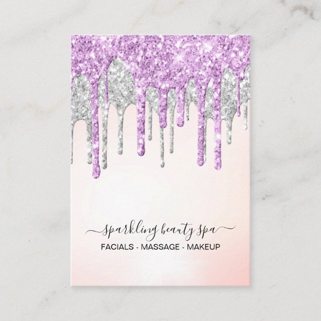 *~* Pink SILVER MAGENTA Drip Dripping GLITTER AP7 Business Card (Front)