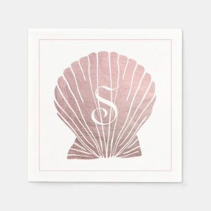 Pink Silver Metallic Monogram Beach Wedding Napkin