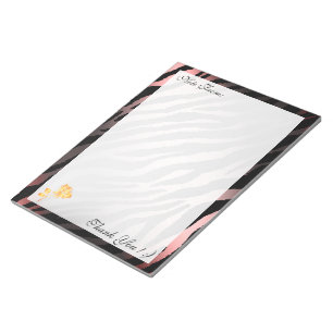 Pink Silver Modern Floral Tiger Add Your Text Notepad