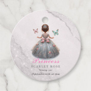 Pink silver princess gown Fairytale birthday party Favour Tags