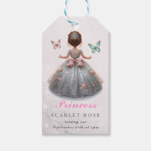 Pink silver princess gown Fairytale birthday party Gift Tags