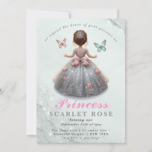 Pink silver princess gown Fairytale birthday party Invitation
