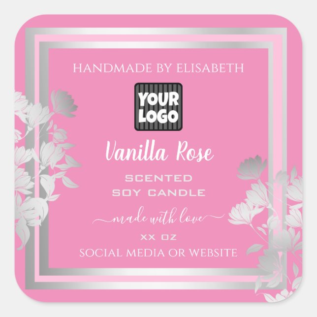 Pink Silver Product Packaging Labels Custom Logo (Front)
