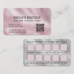 Pink & Silver QR Code Reward Business Card