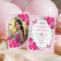 Pink Silver Quinceañera Flower 15th Birthday Photo