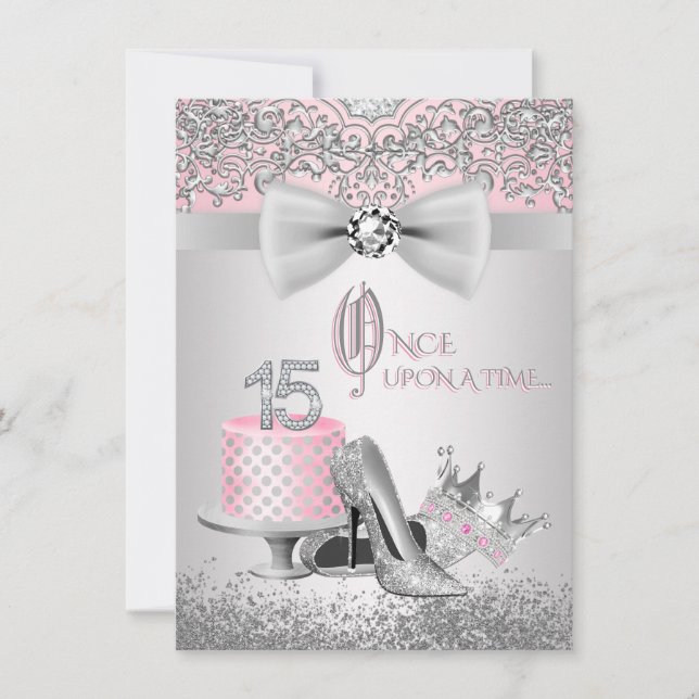 Pink Silver Quinceanera Princess Birthday Party Invitation (Front)