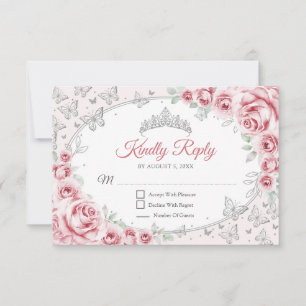 Pink Silver Quinceanera Reply RSVP Card