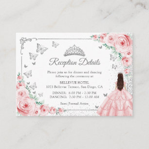 Pink Silver Quincenarea Reception Details Enclosure Card