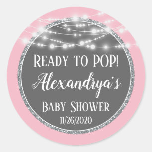 Pink Silver Ready To Pop Baby Shower Favor Tags