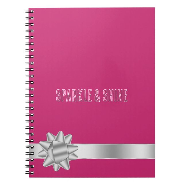 Pink Silver Ribbon Bow Notebook (Front)