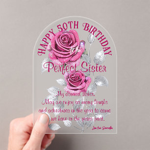 Pink Silver Roses Perfect Sister Acrylic Birthday Invitations