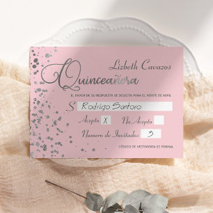 Pink Silver RSVP Quinceanera Spanish Response Card