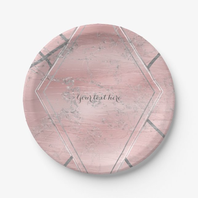 Pink & Silver Satin Sparkle Glam Designer Style Paper Plate (Front)