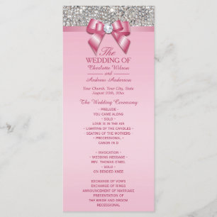 Pink Silver Sequin Diamond Bow Wedding Program Programme