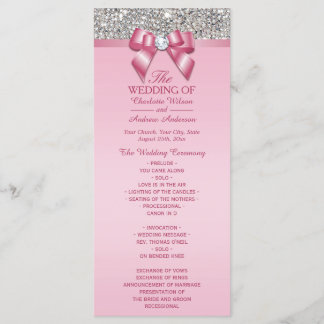 Pink Silver Sequin Diamond Bow Wedding Program Programme