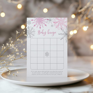 Pink silver snowflakes baby shower bingo game